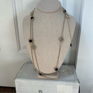 Long layering lanyard wrap necklace gold tone enamel blue dots simple dainty